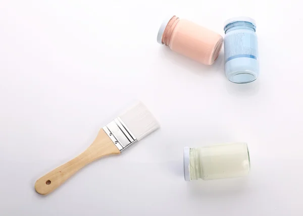 Brush and bottle glass of color for painting art — Stock Photo, Image