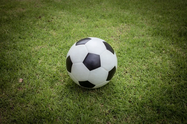 Soccer ball on green grass — Stock Photo, Image