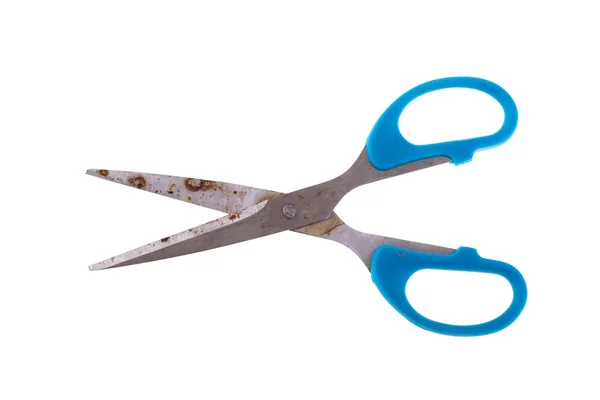 Blue scissors rusty isolated — Stock Photo, Image