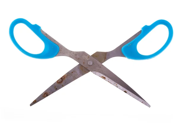 Blue scissors rusty isolated — Stock Photo, Image