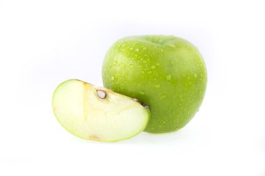 elma meyve su ile izole üzerinde beyaz arka plan damla
