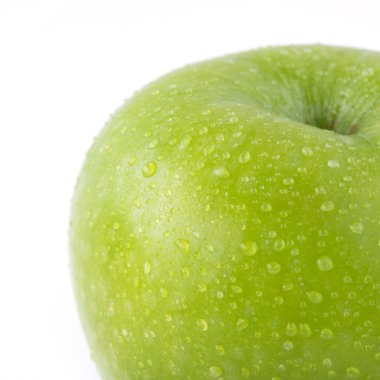 elma meyve su ile izole üzerinde beyaz arka plan damla