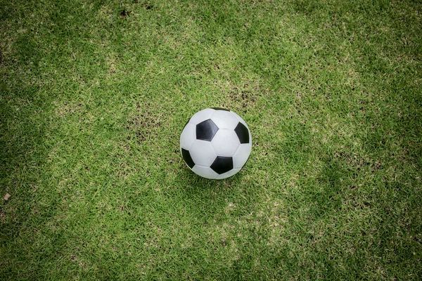 Voetbal op groen gras — Stockfoto