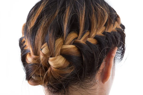 Lange Haare geflochten Stil isoliert auf weißem Hintergrund — Stockfoto