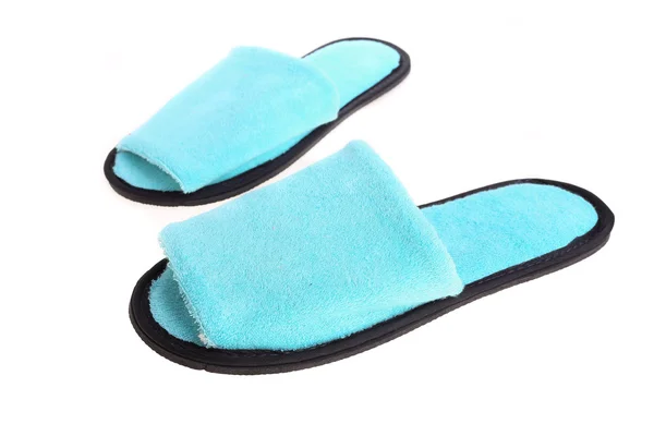 Blauwe slippers schoeisel geïsoleerd op witte achtergrond — Stockfoto