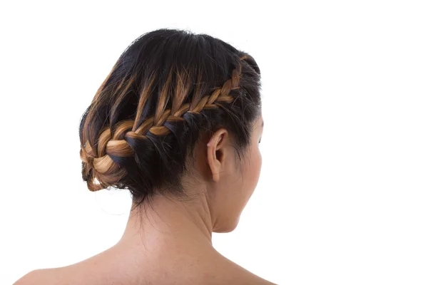 Lange Haare geflochten Stil isoliert auf weißem Hintergrund — Stockfoto