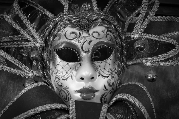 Red carnival mask, black and white image — Stock Photo, Image