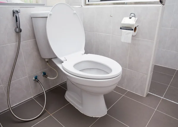 Wit spoeltoilet in modern sanitair — Stockfoto