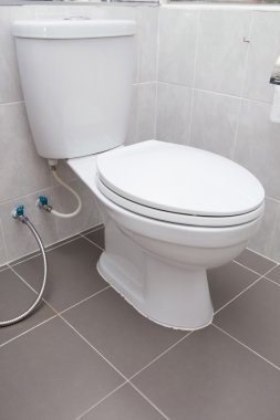 Modern banyo içinde beyaz sifon tuvalet
