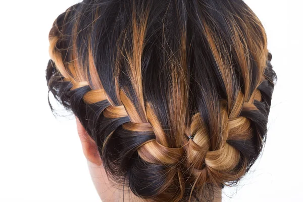 Lungo capelli treccia stile isolato su sfondo bianco — Foto Stock