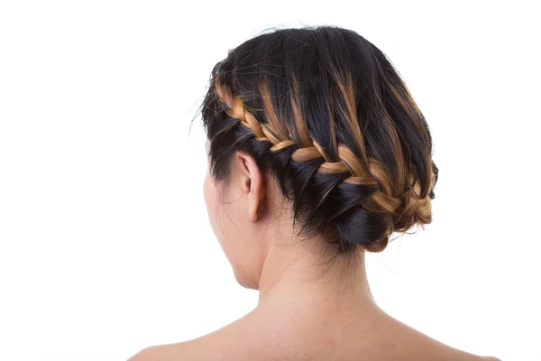 Lange Haare geflochten Stil isoliert auf weißem Hintergrund — Stockfoto