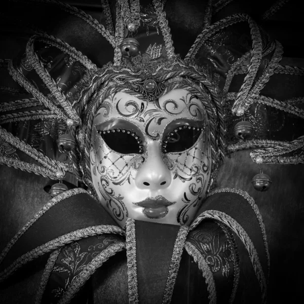 Red carnival mask, black and white image — Stock Photo, Image