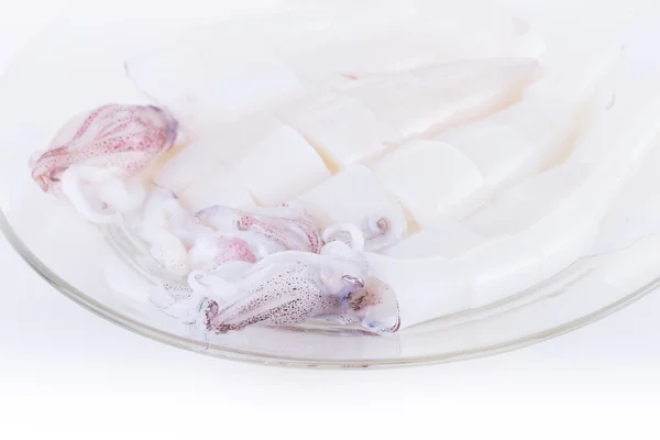 Vit bläckfisk skiva färsk på plattan — Stockfoto