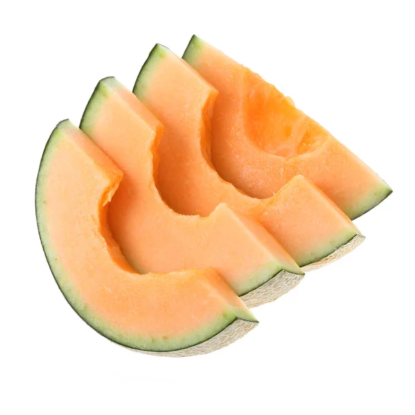 Cantaloupe Melonenscheibe isoliert auf weißem Hintergrund — Stockfoto