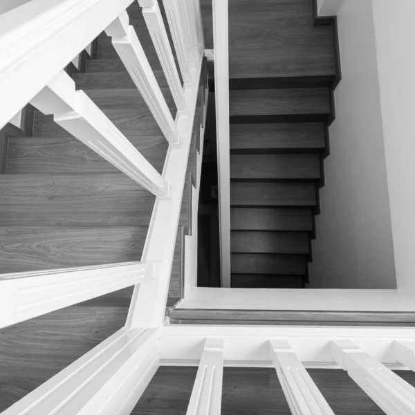 Wooden staircase made from laminate wood in white modern house — Stock Photo, Image