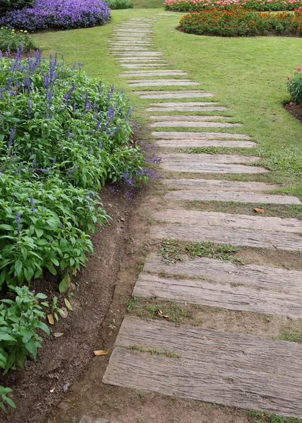 Paysage de jardinage floral avec sentier dans le jardin — Photo