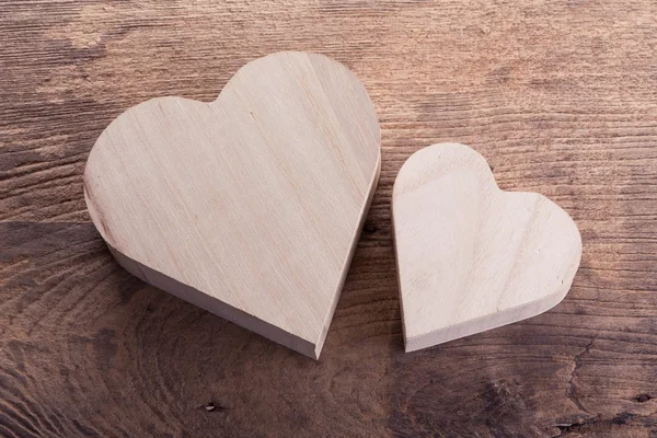 Heart brown wood box on wood background, abstract love — Stock Photo, Image