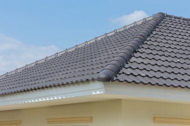 siyah kiremit mavi gökyüzü ile ev