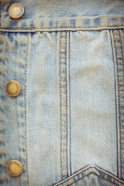 Jeans denim clothing with metal button on clothing textile — Stock Photo, Image