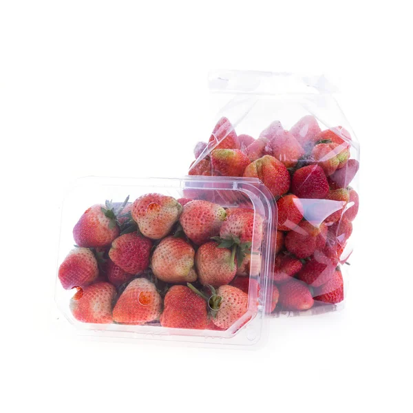 Strawberry juicy fruit in plastic bag packaging isolated — Stock Photo, Image