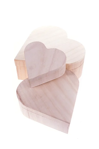 Coração caixa de madeira de amor isolado no fundo branco — Fotografia de Stock