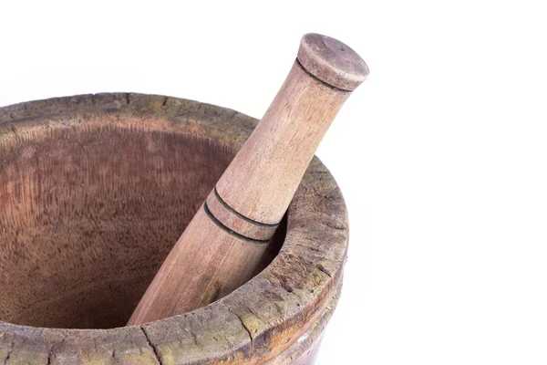 Wooden mortar and pestle isolated on white background — Stock Photo, Image