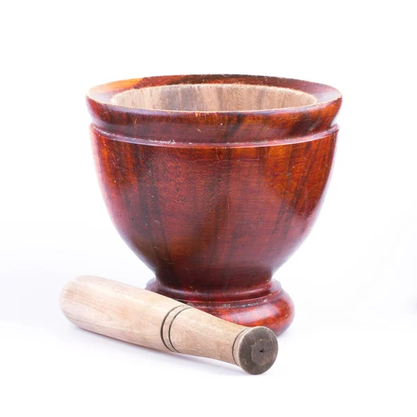 Wooden mortar and pestle isolated on white background — Stock Photo, Image