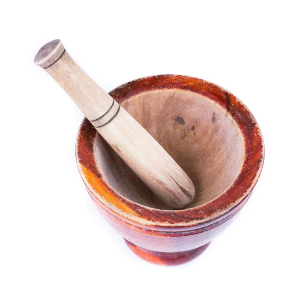 Wooden mortar and pestle isolated on white background — Stock Photo, Image