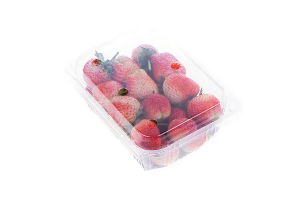 Strawberry juicy fruit in plastic bag packaging isolated — Stock Photo, Image