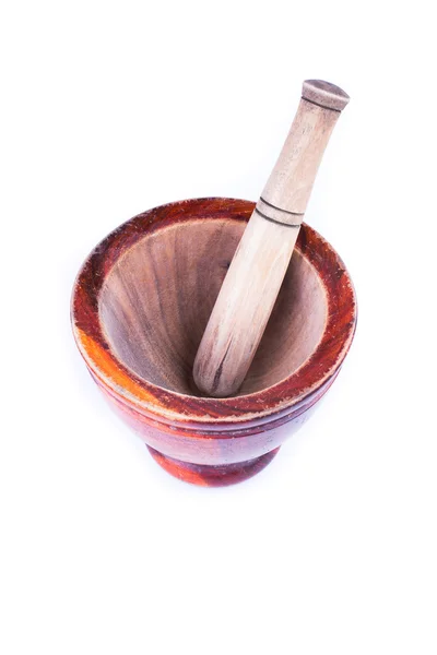 Wooden mortar and pestle isolated on white background — Stock Photo, Image