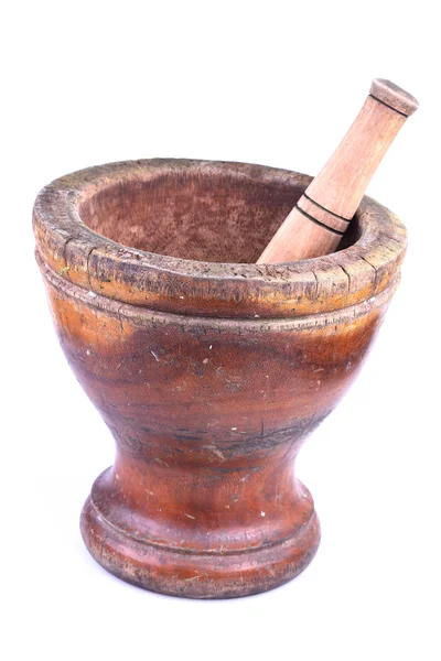 Wooden mortar and pestle isolated on white background — Stock Photo, Image