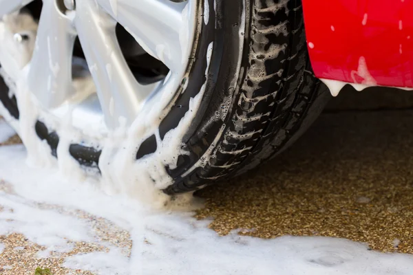 Car wash with soap, car cleaning service — Stock Photo, Image