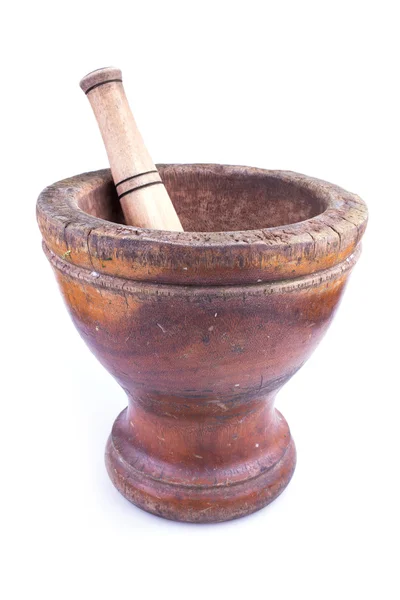 Wooden mortar and pestle isolated on white background — Stock Photo, Image