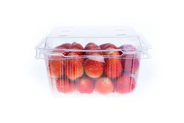 Red ripe strawberry in plastic box of packaging — Stock Photo, Image