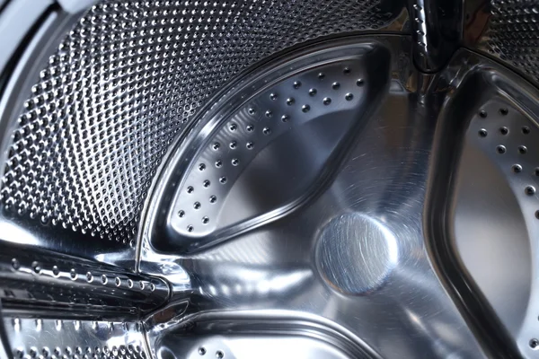 Closeup image of washing machine, abstract metallic texture — Stock Photo, Image