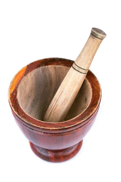Wooden mortar and pestle isolated on white background — Stock Photo, Image