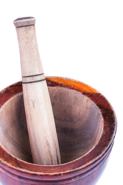 Wooden mortar and pestle isolated on white background — Stock Photo, Image