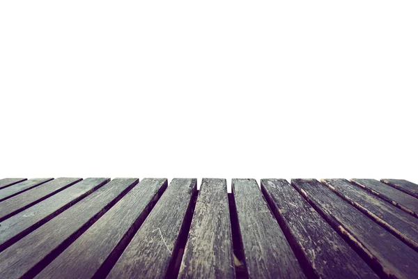 白い背景を持つ古いテーブルの木の板 — ストック写真