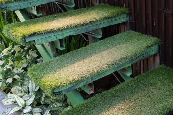 Scala verde erba in giardino, decorazione d'interni giardino domestico — Foto Stock