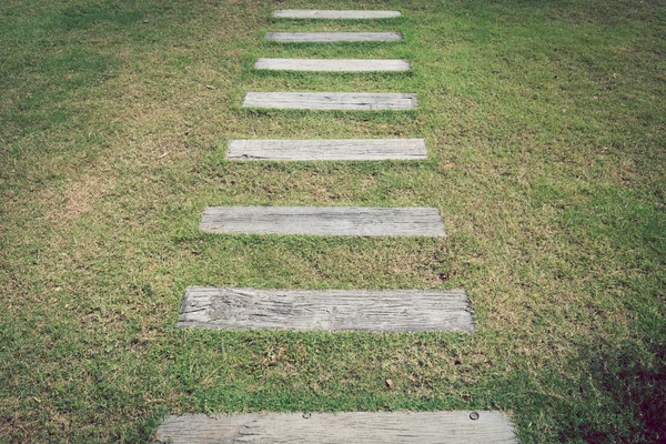 Pavimento de camino de piedra en el jardín de hierba verde — Foto de Stock