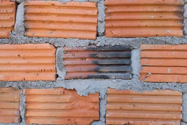 Mauer aus Ziegelstein in Wohnbaustelle — Stockfoto