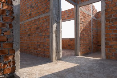 İnşaat alanında Bina Tuğla konut içinde yapılan duvar