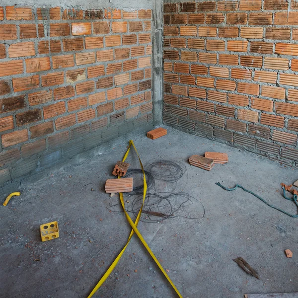 Vägg brick i bostäder bygga byggarbetsplats — Stockfoto