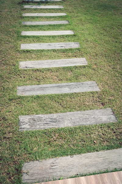 Trottoir de chemin de pierre sur jardin d'herbe verte — Photo