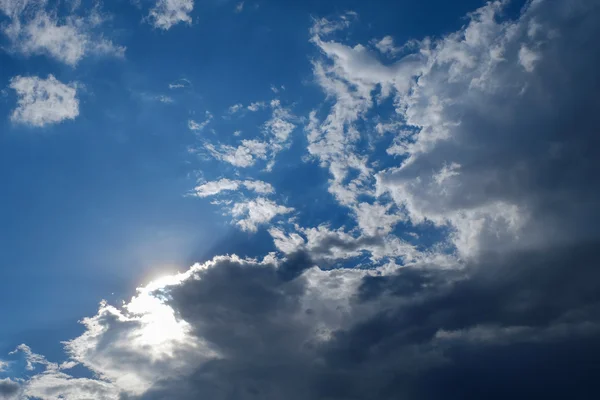 clear weather sky, sun on blue sky with clouds, sun rays