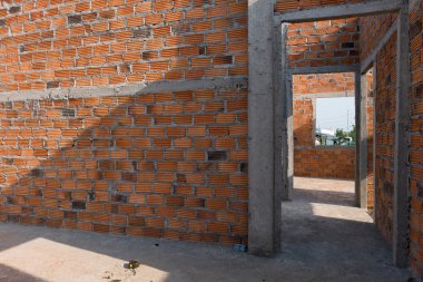 İnşaat alanında Bina Tuğla konut içinde yapılan duvar