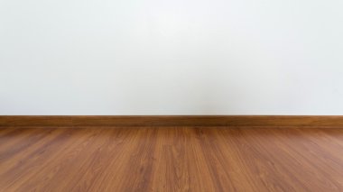 kahverengi ahşap Laminat zemin ve beyaz harç duvar boş oda 