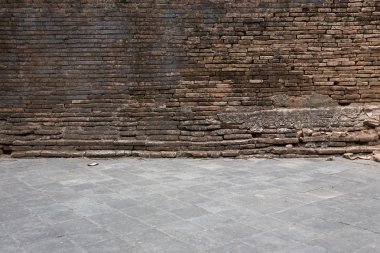 Grunge eski tuğla duvar ve çimento zemin doku yıpranmış