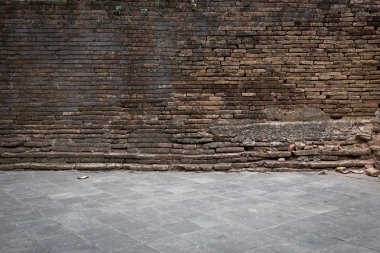 Grunge eski tuğla duvar ve çimento zemin doku yıpranmış