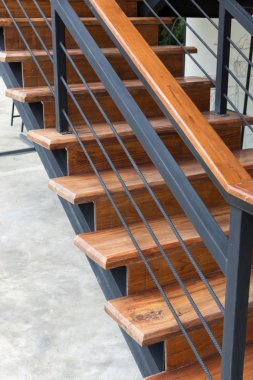 wooden staircase in modern house clipart